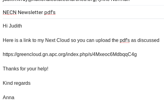 Email with link to Next Cloud folder
